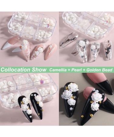 3D Nail Art Supplies Jewelry Pearls Mixed Camellia Nail Art Set Nail Glitter 5D Rose Round Pearl Rhinestones Caviar Beads Nails Charms Tips Accessories for Women Acrylic Nail Art Decorations - Buy Online on GoSupps.com