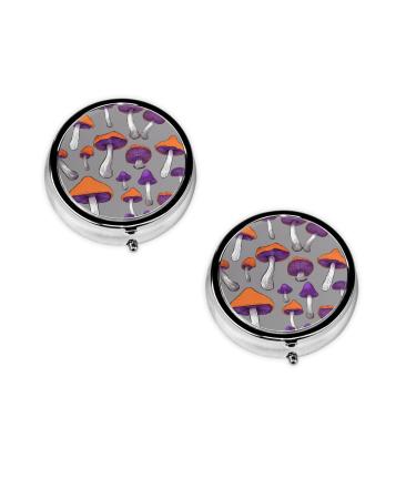 Bright Mushrooms Art Printed Mini Round Pill Box Pill Box 3 Compartment Medicine Pill Case Pill Organizer Travel Pillbox Portable Pill Box for Pocket Home Office Use