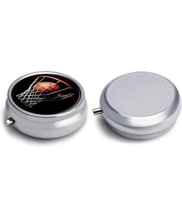 Round Basketball Print Pill Box - 3 Compartment Portable Medicine Organizer - Decorative Metal Pocket Pill Case - Buy Online on GoSupps.com