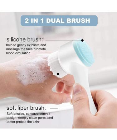 USB Manual Facial Cleansing Brush 2-in-1 Skin Care face Brush Silicone Facial Scrubber Manual Dual Face Wash Brush for Deep Pore Exfoliation Massaging (Blue/Pink)-Blue Blue Pink - Buy Online on GoSupps.com