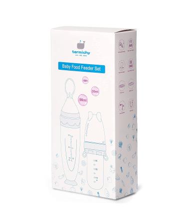 Termichy Baby Spoon Fruit Sucker Bottle Squeeze Feeder | Silicone Baby Food Feeder Cutlery Set - 2 Pieces (30ml & 90ml) in Blue & Green - International Shipping Available - Buy Online on GoSupps.com