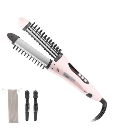 2 in 1 Hair Straightener Curling Iron Professional Hot Hair Curler Round Hair Straightening Brush for All Hair Types100 240V(US)