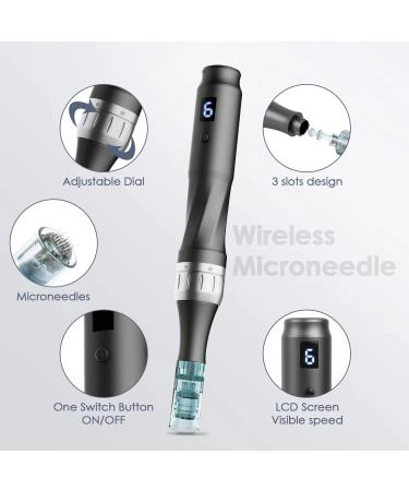 Wireless Professional Microneedling Pen with 22 Replacement Cartridges - Adjustable Micro Needling Derma Auto Pen for Skin Care - Gray - Buy Online on GoSupps.com
