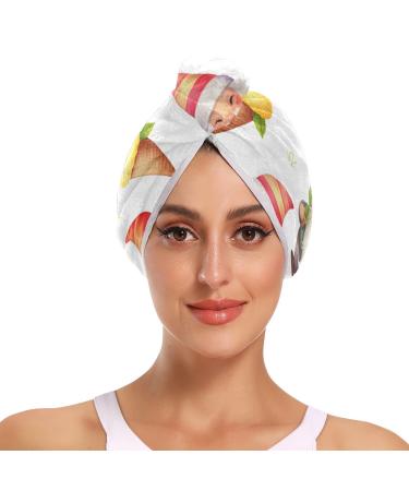 Ice Cream Dwarf Hair Towel 2 Pack Super Absorbent Hair Drying Towel Quick Dry Hair Turbans Head Towel with Button Twisty Wrap for Women Girls