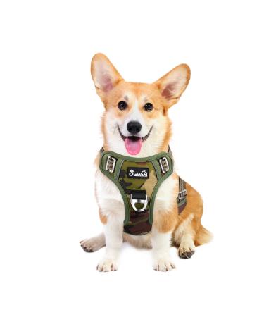 Eyin dog harness for medium-sized dogs adjustable breathable reflective padded and breathable breast dishes with handle and front bracket for daily training (camouflage green m) m (neck: 37-50cm breast: 40-68cm) Tarngr n