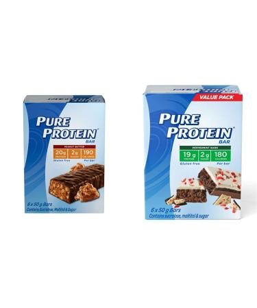 Pure Protein Bars - Nutritious Gluten Free Protein Snacks | Chocolate Peanut Butter + Chocolate Mint Cookie (Pack of 12)