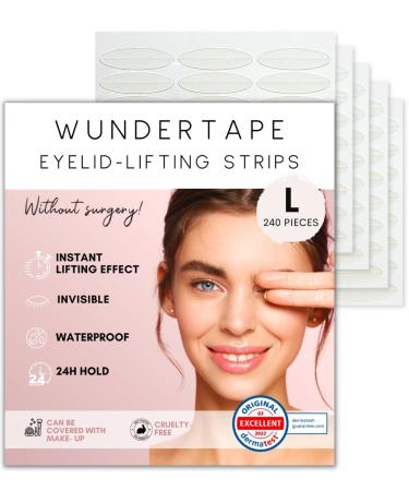 WUNDERTAPE Eyelid Tape instant eyelid lift strips (lifting tapes for hooded droopy eyes) eye lift tape stickers for 24h stay invisible waterproof (240 x size L) 240 Count (Pack of 1)