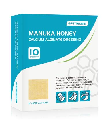 Manuka Honey Calcium Alginate Wound Dressing 2"x2" Pack of 10 Medical Grade Manuka Honey Wound Care Bandages High Absorbency Patches for Wounds