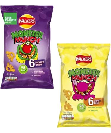 MonsterMunch Roast Beef Pickled Onion 6 pack x 20g - 02 Mixed Bags(12 mini Bags) - Buy Online on GoSupps.com