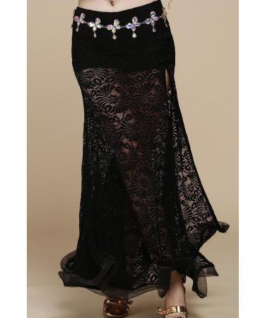 ZLTdream Retro Jacquard Lace Belly Dance Skirt with Safety Pants - Black - Buy Online on GoSupps.com