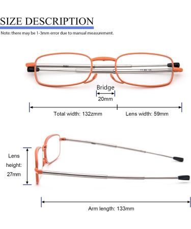 Kokobin Foldable Reading Glasses Stainless Steel Anti-Blue Light +1.5 Compact Reading Aid for Men & Women with Hard Shell Case (Orange) - Buy Online on GoSupps.com