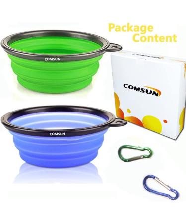COMSUN Collapsible Dog Bowl - Portable Travel Pet Food & Water Dish with Carabiner (Green/Blue) - Buy Online on GoSupps.com