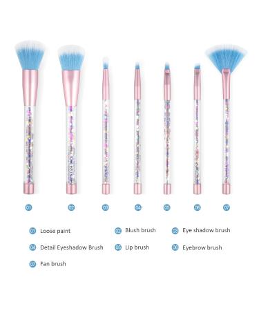 Cute 7PCS Makeup Brush Set with Quicksand Sequins Acrylic Handle - Professional Brushes for Eye Shadow, Blending, and Concealer - Special Blue Cosmetic Brushes for Girls - Buy Online on GoSupps.com
