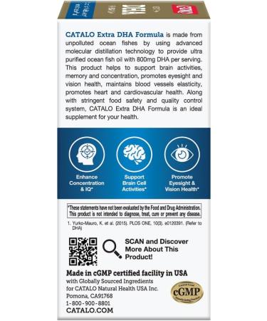 CATALO Extra DHA Formula 800mg DHA per Serving Ocean Fish Oil Softgels with Natural Lemon Flavor Advanced Molecular Distillation Easy-to-Swallow No Artificial Colors & Preservatives 90 Softgels - Buy Online on GoSupps.com