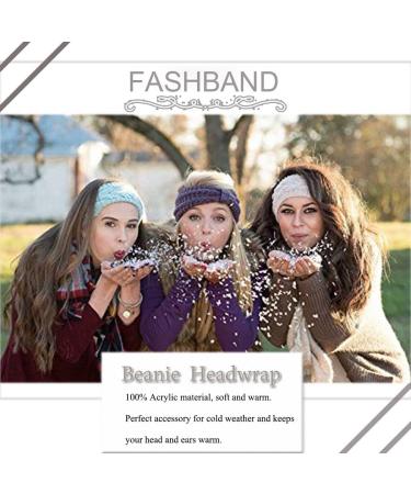 Fashband Winter Knit Headbands Rhinestones Ear Warmer Headband Elastic Knot Head Wraps for Women and Girls Beige - Buy Online on GoSupps.com