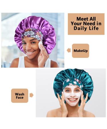 3PCS Satin Bonnets for Black Women - XL Hair Bonnets for Sleeping Braids & Curly Hair - C-Black, Teal, Purple - Buy Online on GoSupps.com