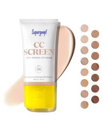Supergoop! CC Screen - SPF 50 PA++++ CC Cream, 100% Mineral Color-Corrector & Broad Spectrum Sunscreen - Tinted Moisturizer, Concealer & Buildable Coverage Foundation - 1.6 fl oz 100C