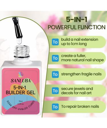 5-in-1 Clear Builder Base Gels for Nail Strength and Repair | Hard Gel, Rubber Base, Extension, and Builder in a Bottle Gel with 100 Pcs Nail Forms - Buy Online on GoSupps.com