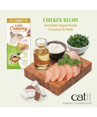 Catit Creamy Superfood Treats - Chicken Recipe with Coconut and Kale - 4 Tubes x 10 Gram - Pack of 12 Retail Units - Buy Online on GoSupps.com