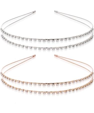 Molain 2 Pieces Double-layer Rhinestone Hair Hoop Headband Shiny Crystal Headbands Metal Hairband for Princess Wedding Bridal Headpieces(Gold+Silver) Style A - Buy Online on GoSupps.com