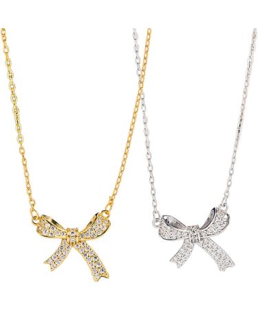 OralGos Delicate Butterfly Necklace with Rhinestone Bow - Stylish Gold Color Accessory for Women & Girls - International Shipping Available - Buy Online on GoSupps.com