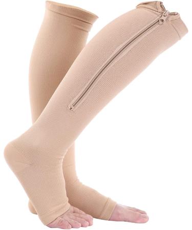 Calves Compression Stockings for Men & Women | Fipelo Compression Socks for Varicose Veins Relief | Breathable Elastic Foot Sleeves (XXL Skin Color) - Buy Online on GoSupps.com