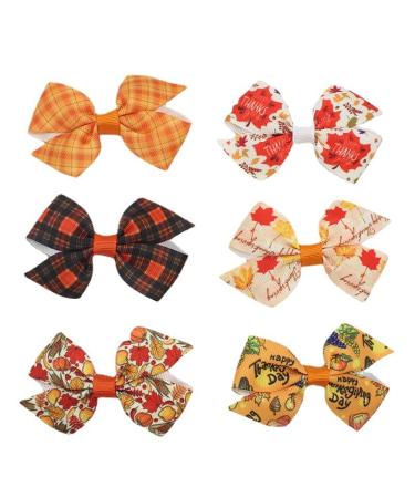 3.3 Inch Thanksgiving Hair Bows Clips Thanksgiving Hair Alligator Clips  Thanksgiving Hair Barrettes Thanksgiving Hairpin Pumpkin Maple Leaves Buffalo Bowknot Hair Accessories for Girls Toddlers Kids  6 Pieces
