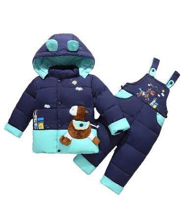 2 Piece Snowsuit Toddler Ski Suit Hooded Down Jacket with Ski Pants Winter Snowsuit Unisex Snow Outfit Set 2-3 Years Blue Blue 2-3 Years