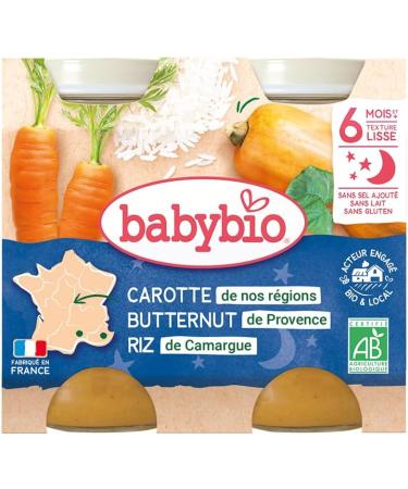 Babybio - Bonne Nuit - Small Pots Carrot Landes Butternut Rice 2x200g - PACK of 6 - 6 Months - ORGANIC - Buy Online on GoSupps.com