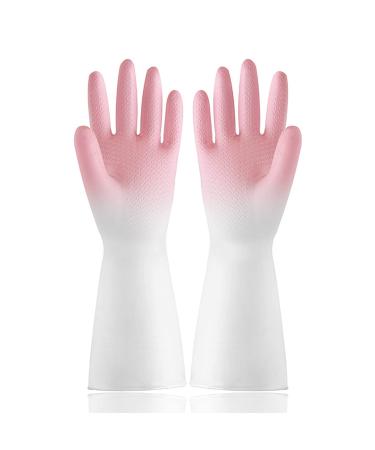 Sibba 1 Pairs Long Rubber Gloves Cleaning Dishwashing Kitchen Dish Waterproof Non-Slip Reusable For Washing Dishes Cooking Household Hand Dishwasher Home Bathroom Garden(pink)