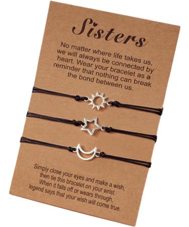 Buy Oralgos Silver Friendship Bracelets - Hand-Woven Sun Moon Star Designs | Adjustable Sister Jewelry - Buy Online on GoSupps.com
