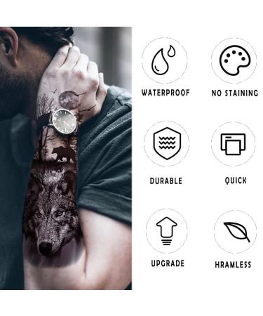 9 Sheets Half Arm Temporary Tattoos Stickers for Men or Women - Lion Tiger Sleeve Skull Wolf Fake Tattoos - Buy Online on GoSupps.com