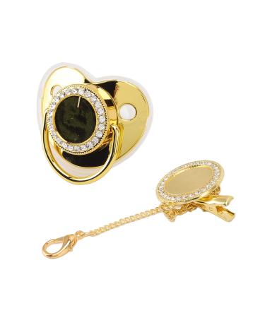 Baby Pacifier Soft Silicone PP Baby Pacifier Bling Pacifier Pacifier Nipple with Chain Clip for Newborns (Gold M)