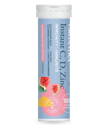 Organika Instant C D Zinc Effervescent Tablets - Watermelon Flavour- Immune Support- Single Tube x 10 Tablets