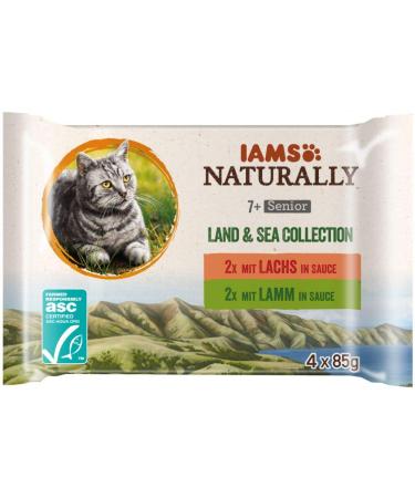 IAMS NATURALY Senior cat food wet in sauce - high -quality wet food with meat and fish for older cats Land & Sea Collection 4 x 85 g senior (from 7 years) meat & fish 1 piece (4 Pack)