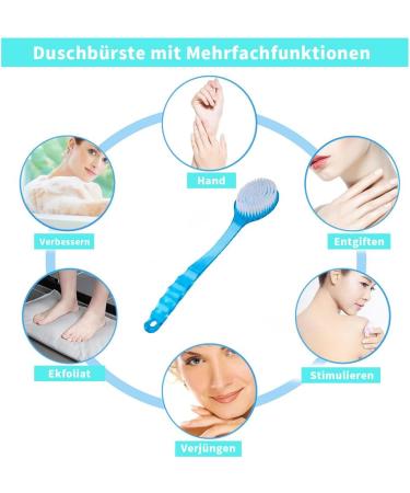 Mumeng Soft Fur Back Brush - Long Stem Shower Brush for Cellulite Dead Skin Removal & Lymphatic Health (Blue) - Buy Online on GoSupps.com