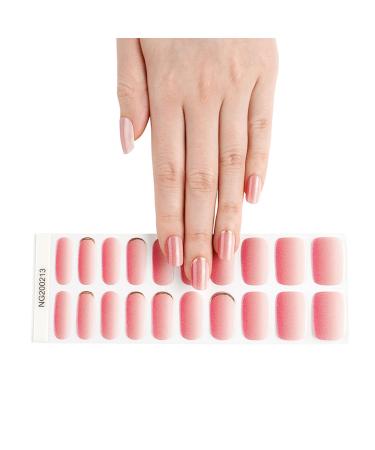DMQ Semi Cured Gel Nails Strips - 20 Stickers Nail Wraps Soft Self - Adhesive Gel Nail Stickers Long Lasting for Nails French Tip Manicure Gel Nail Wraps - UV/LED Lamp Required Pink White Gradient Glitter