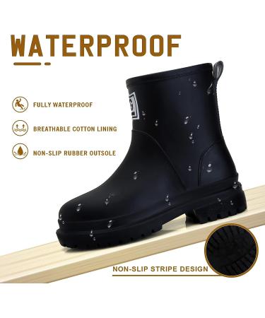 Women's Short Rain Boots | Waterproof Garden Shoes | Lightweight Ankle Boots | Black Chelsea Platform Rain Shoes for Outdoor Work - Buy Online on GoSupps.com