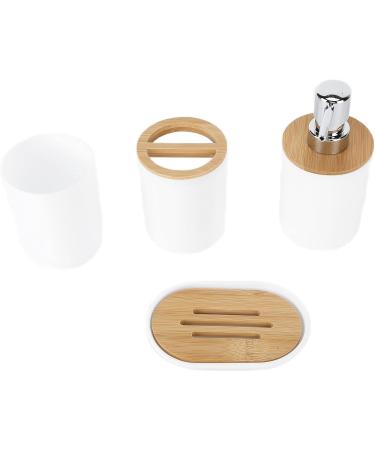 Yuugaa 4-Piece Bamboo Bathroom Set - Waterproof Accessories for Home & Hotel - Durable Gift Item - White Toothbrush Cup - Buy Online on GoSupps.com