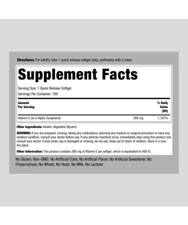 Piping Rock Vitamin E 400 IU Softgel Capsules Non-GMO Gluten Free Supplement - Buy Online on GoSupps.com