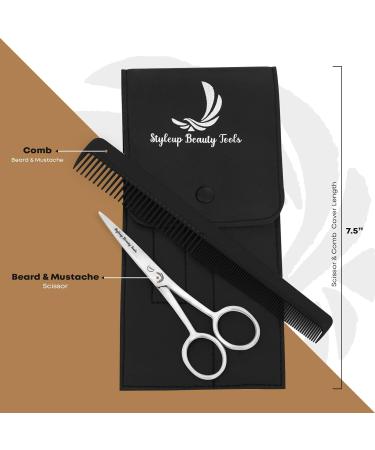 Premium Stainless Steel Beard Scissors & Comb Set for Men | Precision Nose Ear & Eyebrow Hair Trimmers - Buy Online on GoSupps.com
