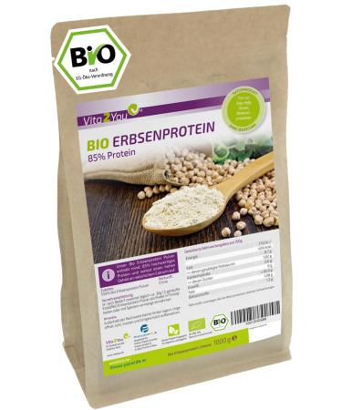 Vita2you organic peased protein 1kg - KO cultivation - 85% protein - vegan protein - gluten -free - pea protein isolate - 1000g - Premium quality - Buy Online on GoSupps.com