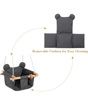 Secure Canvas & Wooden Baby Swing Seat Chair - Indoor/Outdoor Hammock for Kids 6-36 Months - Gray/Grey - Buy Online on GoSupps.com