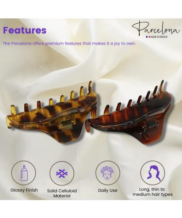 Parcelona French Boss Thin Light Tortoise Shell Brown Celluloid Hair Claw Clip Set - 2 Pack - Buy Online on GoSupps.com
