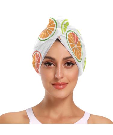 Lemon Grapefruit Slices Hair Towel 2 Pack Super Absorbent Hair Drying Towel Quick Dry Hair Turbans Head Towel with Button Twisty Wrap for Women Girls
