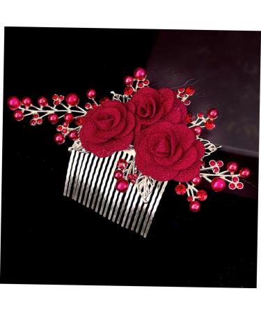 HONMEET Rose Hair Comb Rose Head Decor Hair Jewelry Comb Rose Flower Hair Comb Wedding Hair Accessories for Brides Bride Hair Side Comb Wedding Hair Comb Bride Side Comb Red Zinc Alloy - Buy Online on GoSupps.com