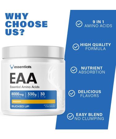 Bucked Up Essential Amino Acids - EAA Powder - Easy Mix Non Clumping Formula - for Pre/Intra Workout - Mandarin Flavor - 30 Servings - 11.6 oz - Buy Online on GoSupps.com