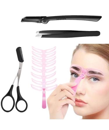 KARLOR Eyebrows Stencils Brow Trimmer Tool set 8 eyebrow templates 3 eyebrow trimmer set eyebrow scissors with Comb shavering eyebrows tweezers brows trim tool set for beginners