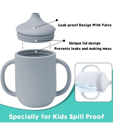Lightening Toddler Training Cup - Spill Proof with Leak Proof Lid and Silicone Straw - Easy-grip Double Handles Baby Sippy Cup for Drinking (Stone) - Buy Online on GoSupps.com