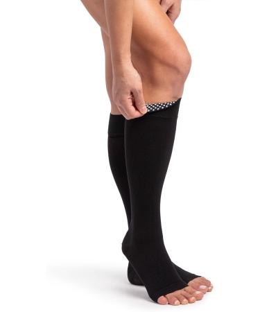 Sigvaris Dynaven 972 Open Toe Knee Highs w/ Grip Top - 20-30 mmHg Compression Stockings Black XL | Shipping Worldwide - Buy Online on GoSupps.com